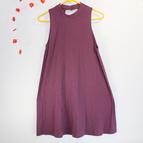 Purple stretchy ribbed mock neck sleeveless dress open waist size women’s Large - Picture 1 of 4